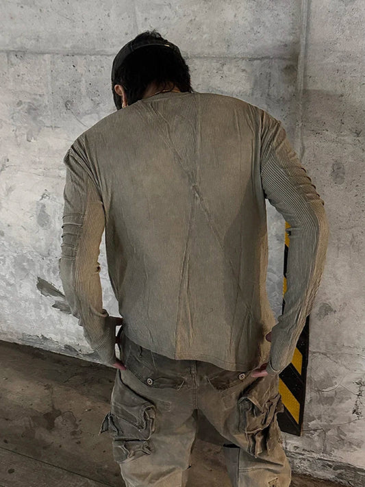 Vintage Washed Round Neck Asymmetric T-Shirt