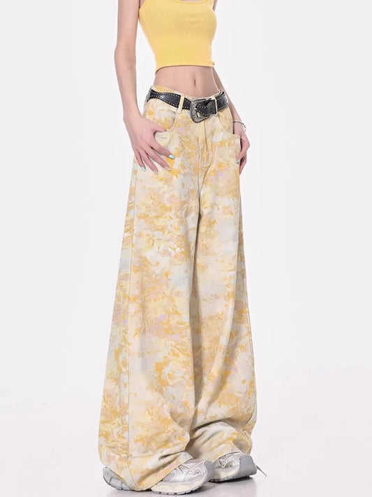 Floral Print High Waist Straight Jeans