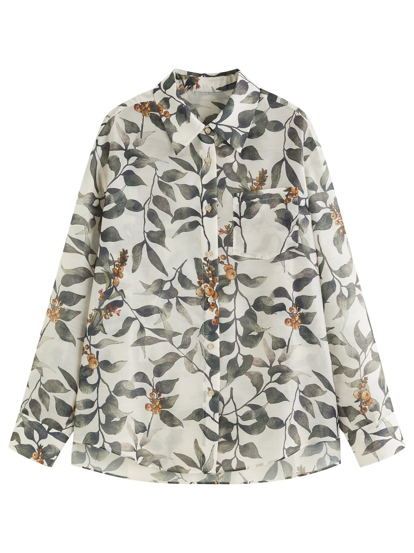 Chic Holiday Plant Print Loose Shirt