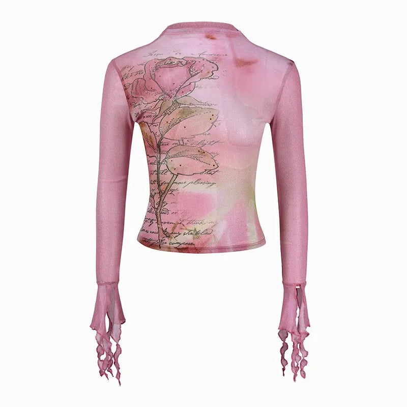 Vintage Aesthetic Pink Mesh Crop T-Shirt