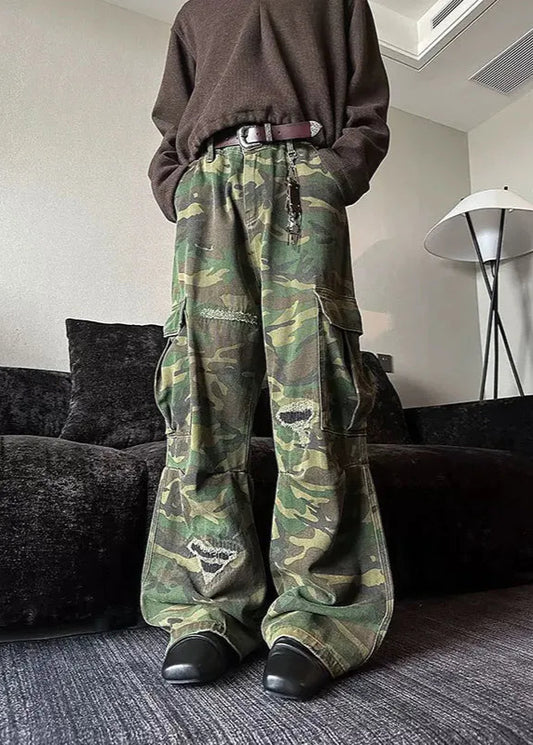 Vintage Patchwork Camouflage Baggy High Jeans