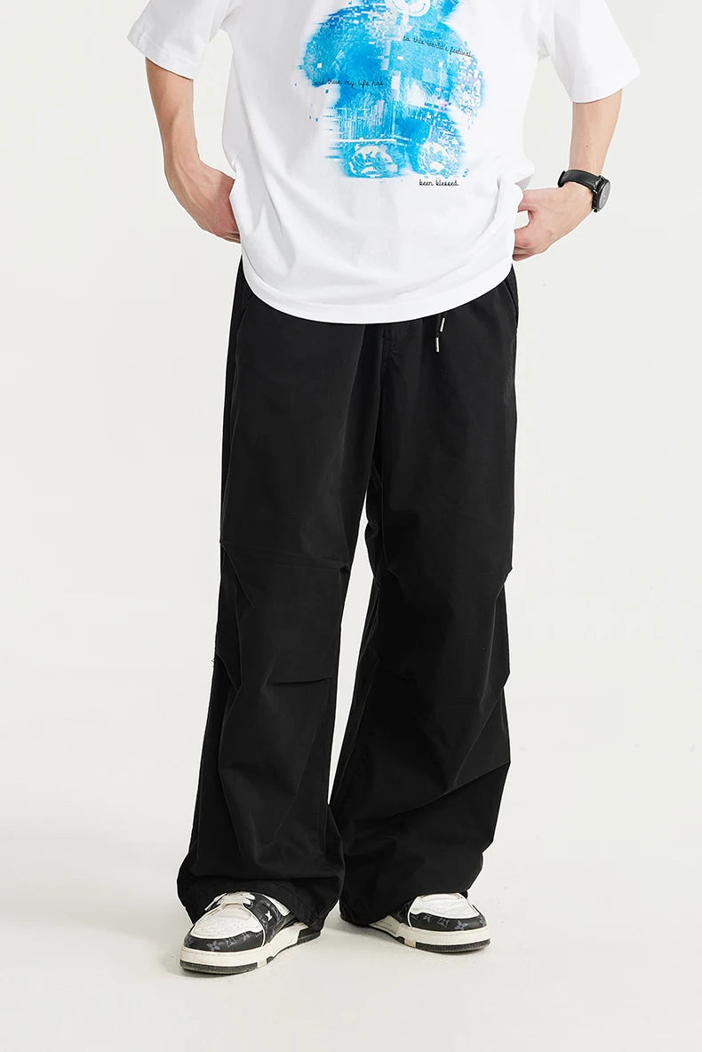 Elastic Waist Baggy Parachute Cargo Pants