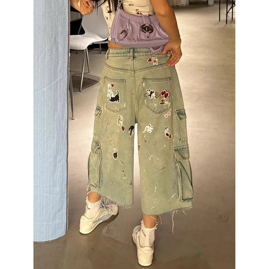 Summer Full Print Baggy Ripped Jorts