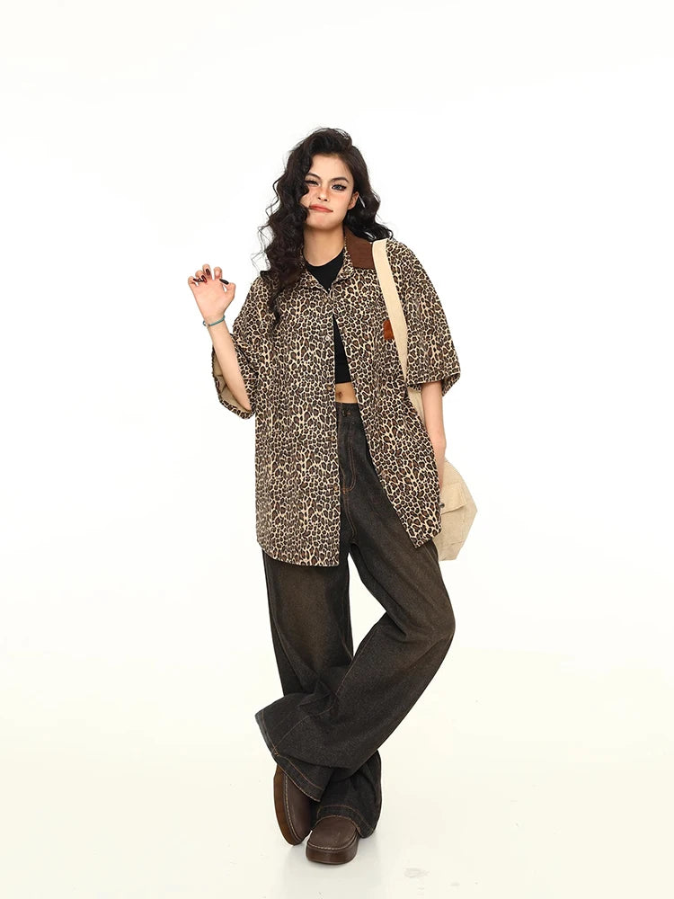 Leopard Print Loose Fit Short Shirt