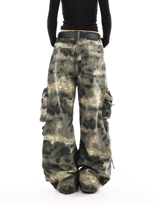 Vintage Camouflage Overalls Wide Leg Pants