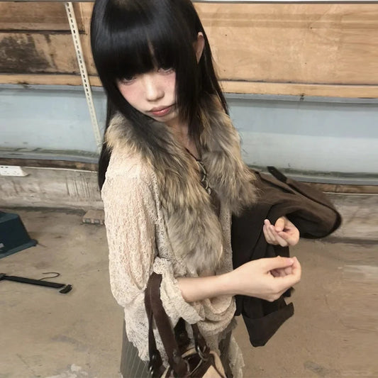 Vintage Lace Swing Collar T-Shirt