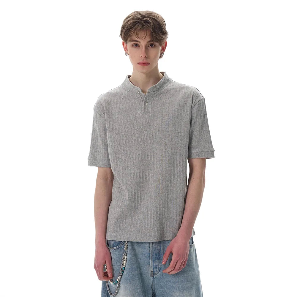 Classic Knit Henley Collar Casual T-Shirt