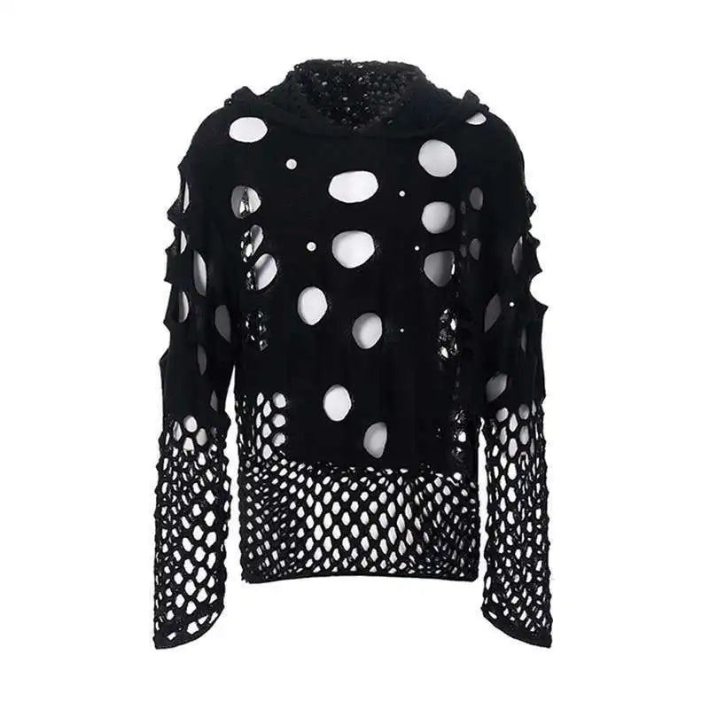 Luxury Hollow Design Hooded Pullover Shirt