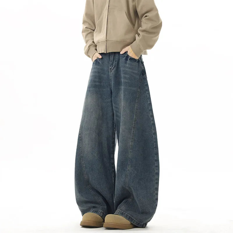 Dark Blue Wide Leg Denim Jeans