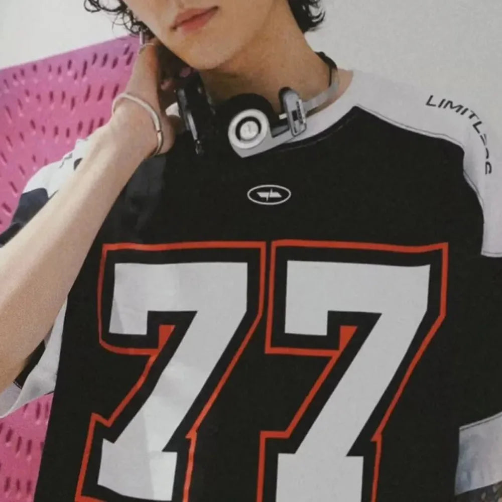 Contrast American Style Sport Jersey T-Shirt