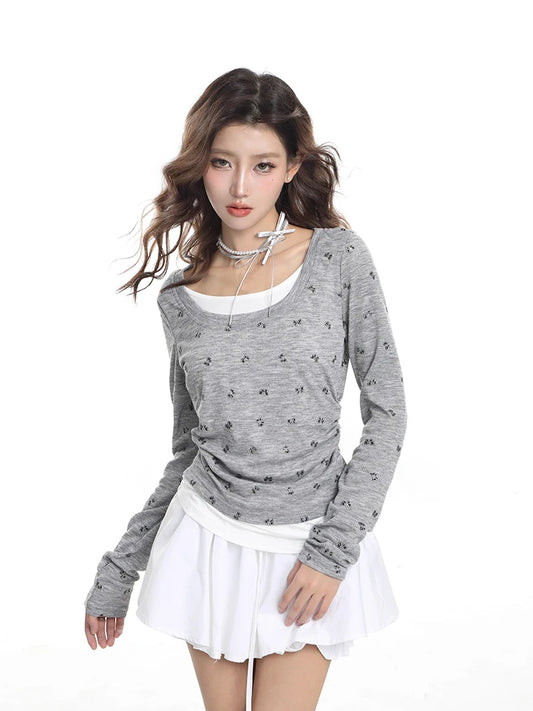 Patchwork Slim Fit Long Sleeve T-Shirt