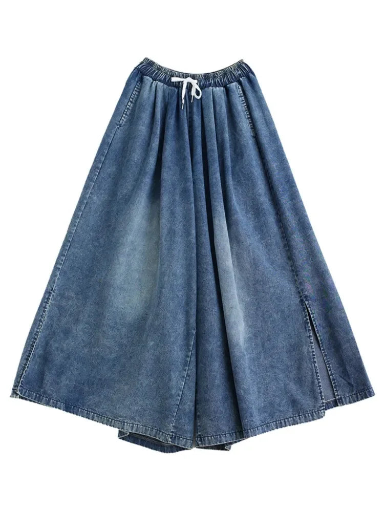 Elastic High Waist Wide Leg Jeans