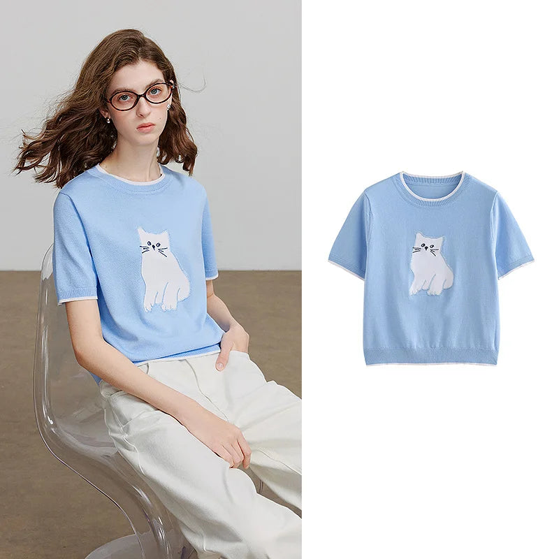 Stylish Knit Short-Sleeve T-shirt