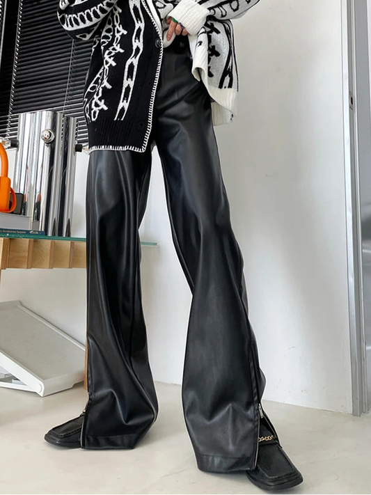 Black Punk Faux Leather High Pants