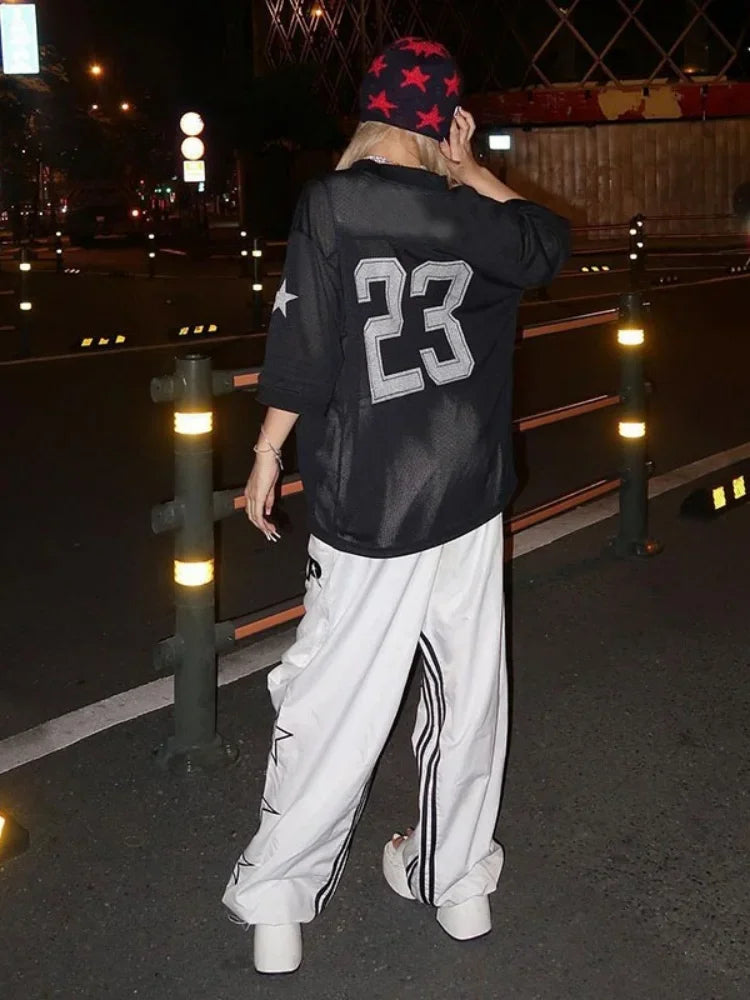 Vibrant V-Neck Oversized Crop T-Shirt