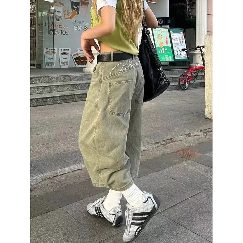 Vintage Green Y2K Baggy Loose Jorts
