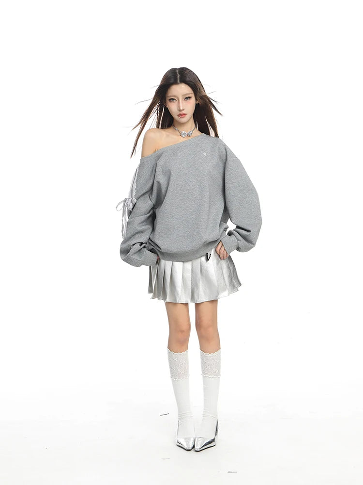 Stylish Diagonal Shoulder Sweatshirt