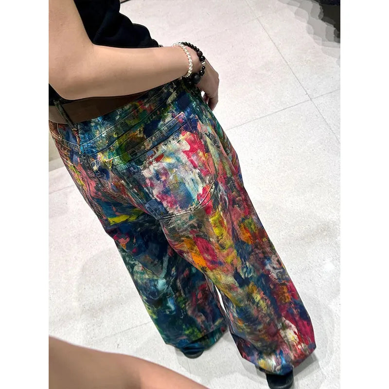 High Waist Printed Tie Dye Jeans