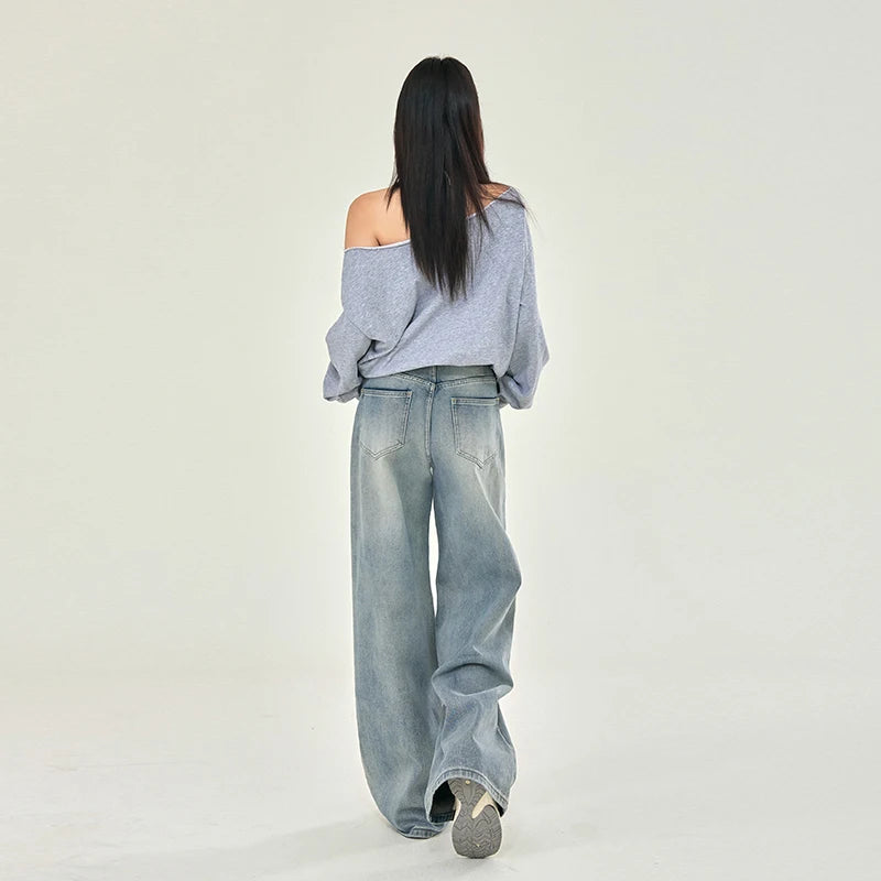 Rainbow Graffiti Printed Denim Wide Jeans