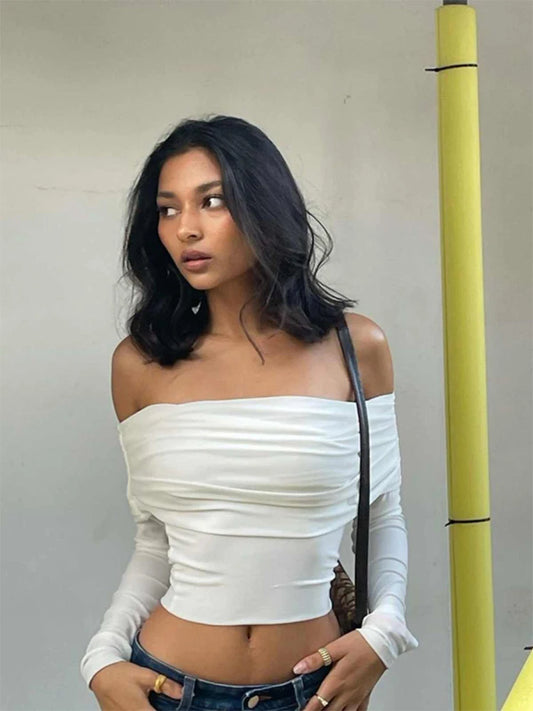 Vintage Aesthetic White Slash Neck T-Shirt