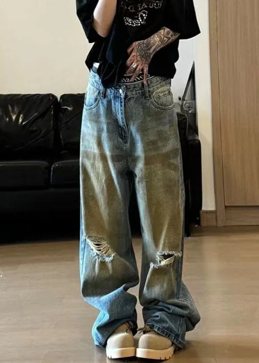 Vintage Ripped Loose Wide Leg Jeans