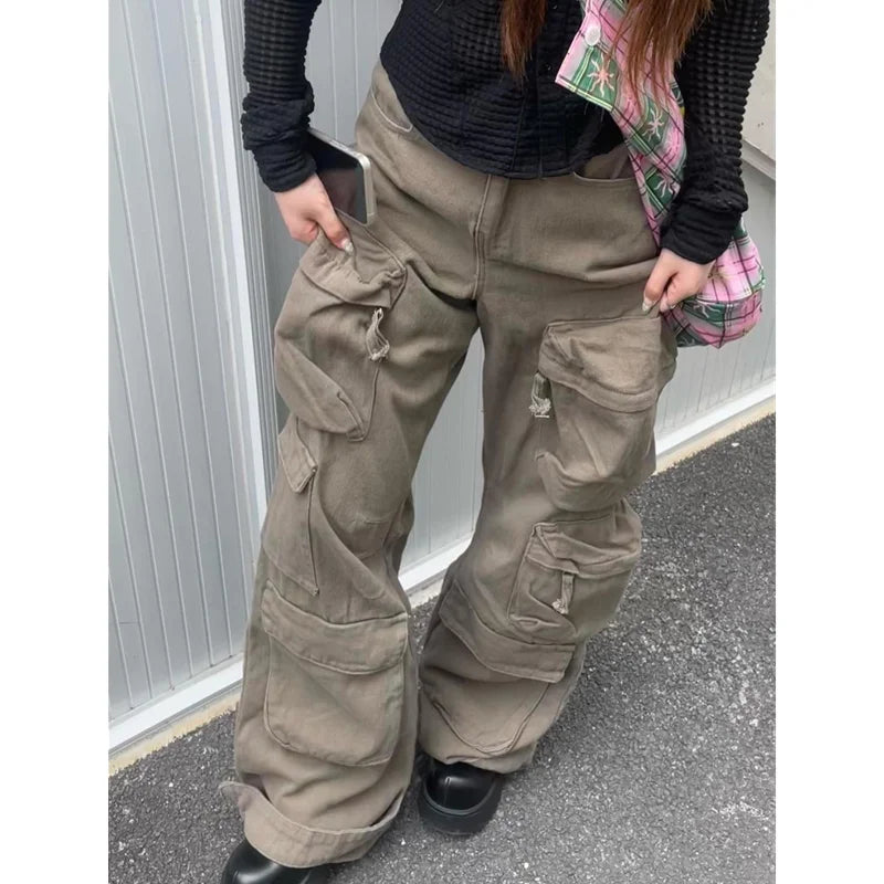 Vintage Khaki High Waisted Straight Jeans