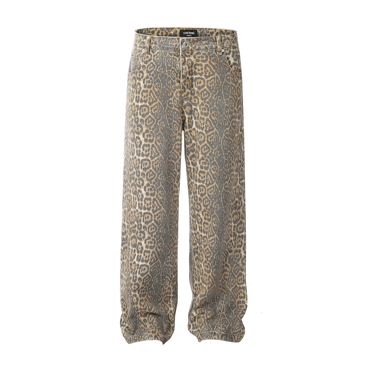 Leopard Wash High Waist Straight Jeans