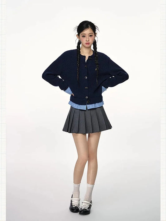 Versatile Spliced Knit Sweaters Women Cardigan