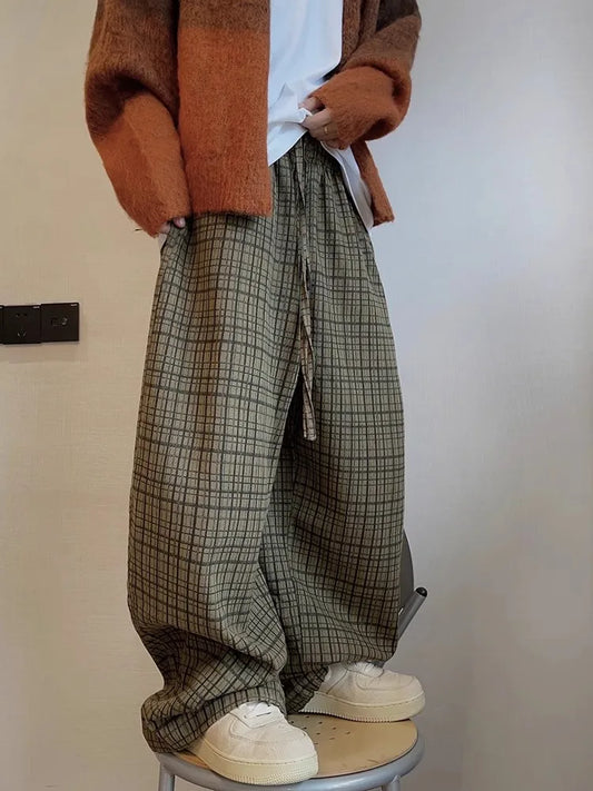 Stylish Oversized Plaid Wide Leg Pants
