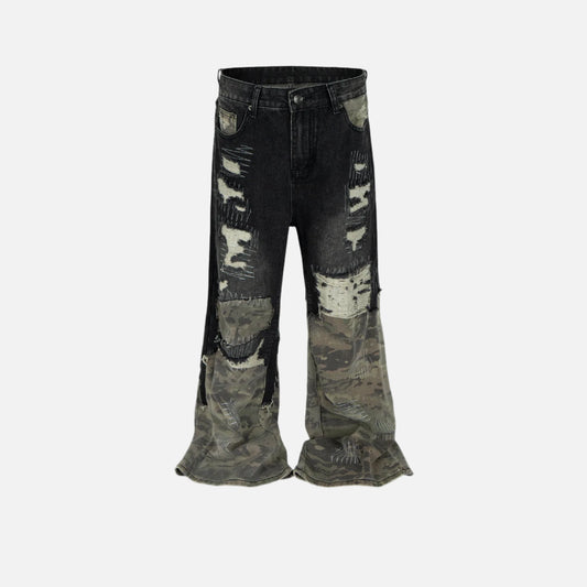 Camouflage Patchwork Washed Hole Design Jeans