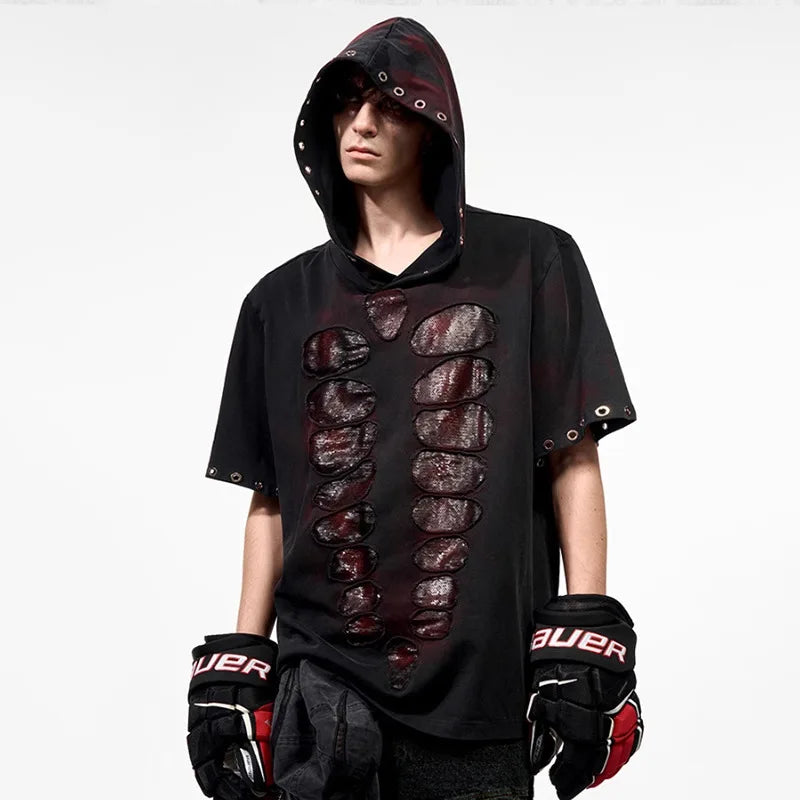 Stylish Hollow Out Patched Loose T-Shirt