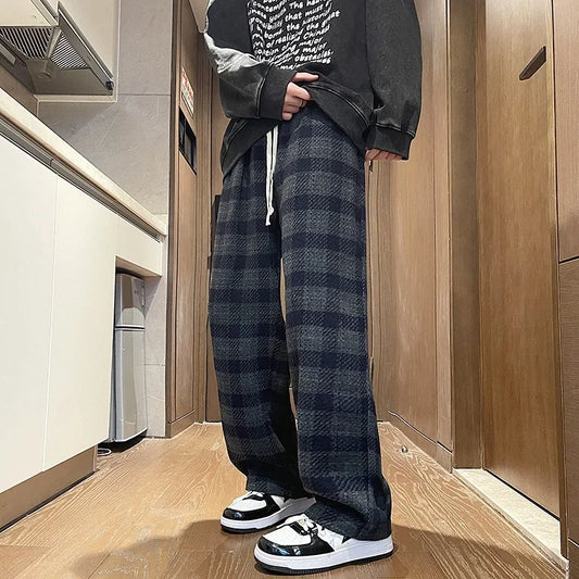 Plaid Baggy Woolen Pants Autumn Pants