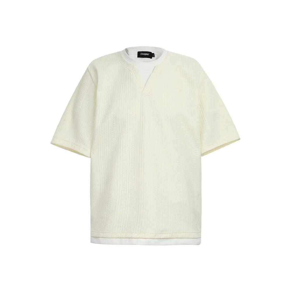 Spliced Short Sleeve Loose Crew T-Shirt