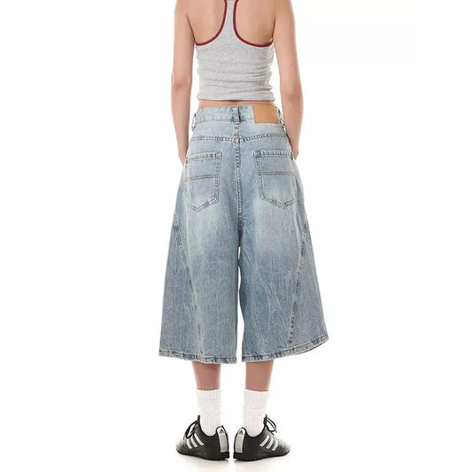 Distressed High Waist Denim Shorts