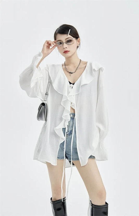Elegant Loose Ruffles Blouses Women Shirt