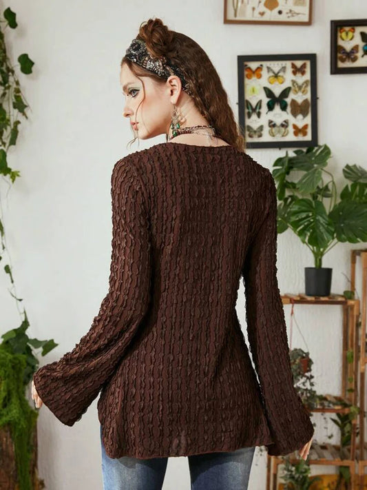 Brown Lace Butterfly Patchwork Cardigan T-Shirt