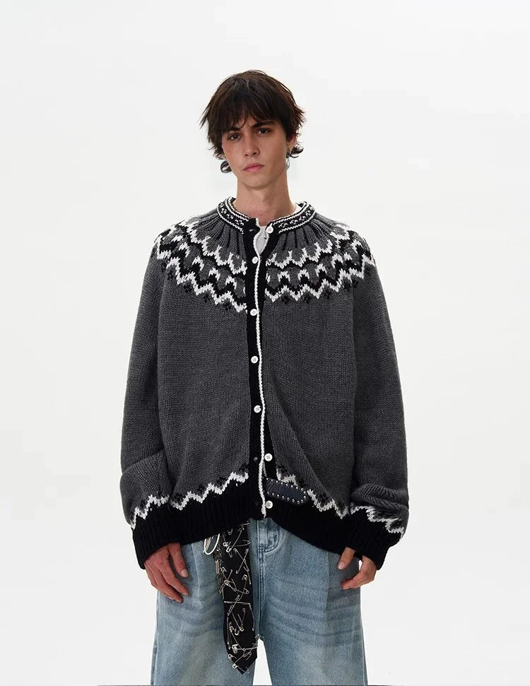 Velvet Contrast Knit Cardigan Sweater