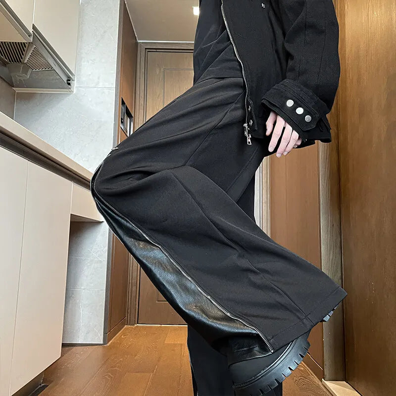 Trendy Zipper Patchwork Wide Leg Pants
