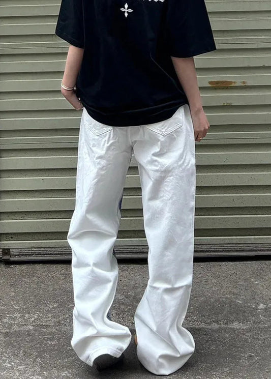 High Waist Wide Leg Patchwork Jeans