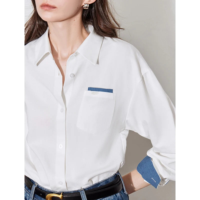 Contrasting Color Pocket Blouse Shirt