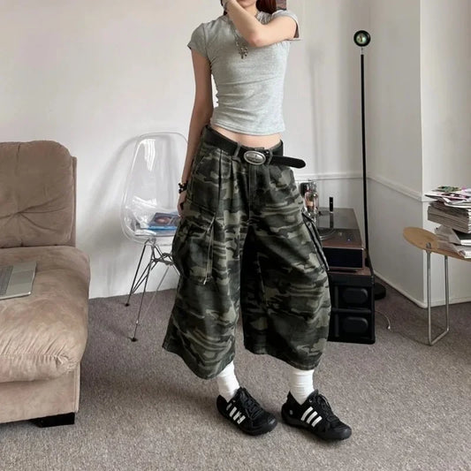 Versatile American Camouflage Loose Straight Jeans