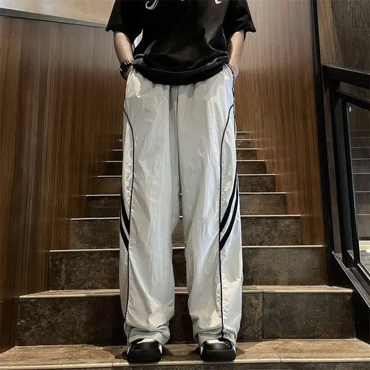Versatile Lightweight Striped Patchwork Drawstring Pants