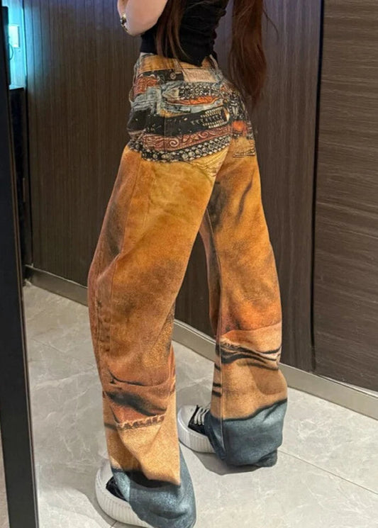 Vintage Black Gothic Dragon Print Jeans