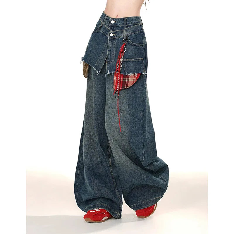 Loose Patchwork Vintage Wide Leg Jeans