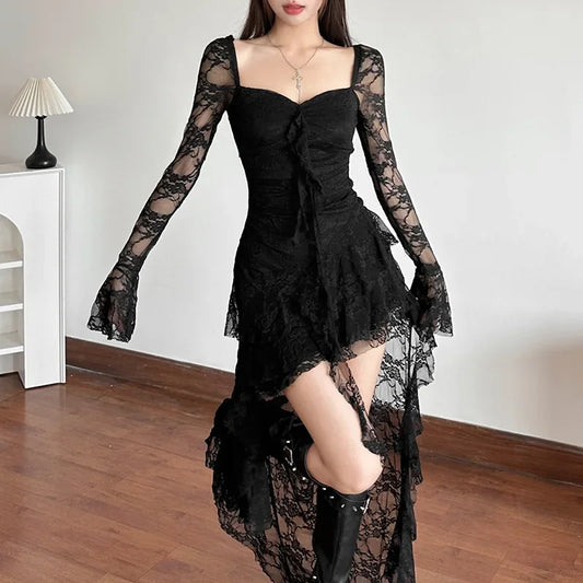 Lace Flare Sleeve A-line Dress