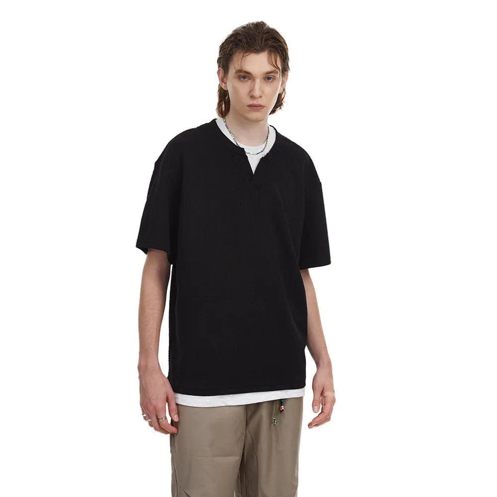 Spliced Short Sleeve Loose Crew T-Shirt