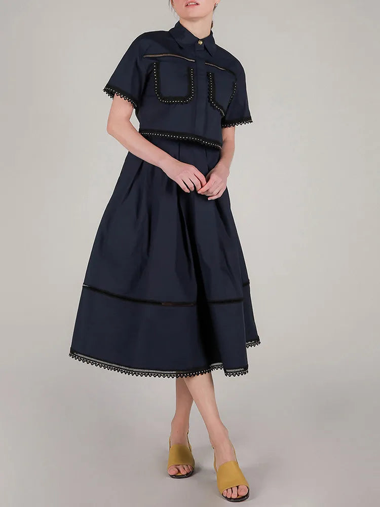 Lapel Sleeve High Waist Skirt