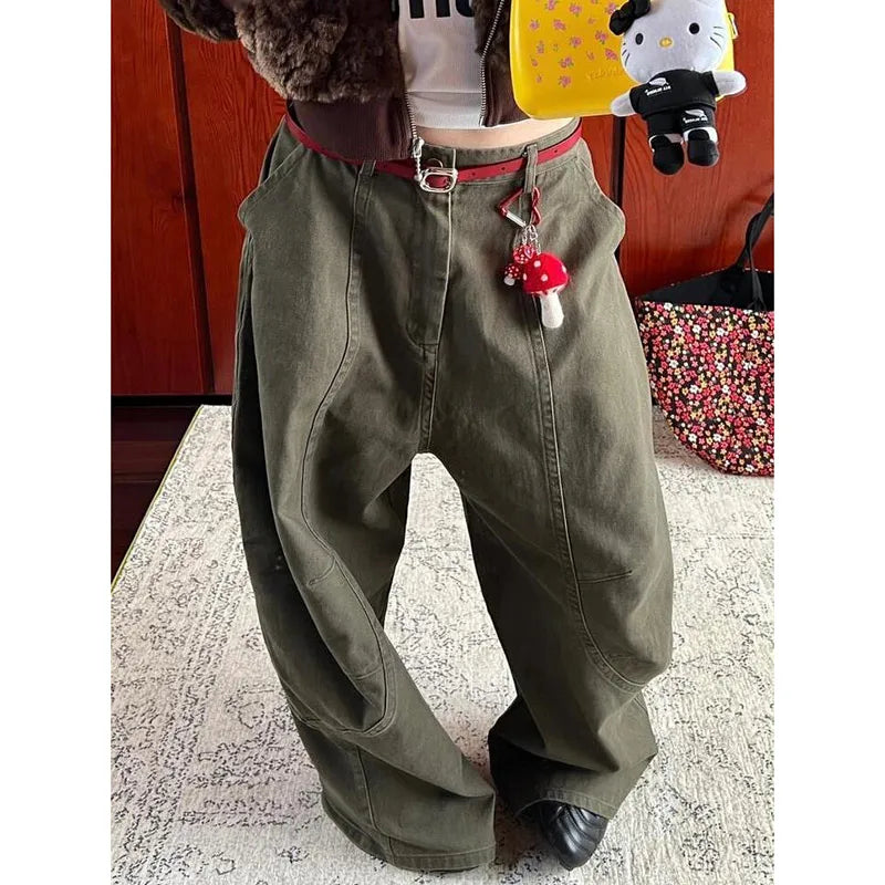 Vintage Khaki High Waist Wide Jeans