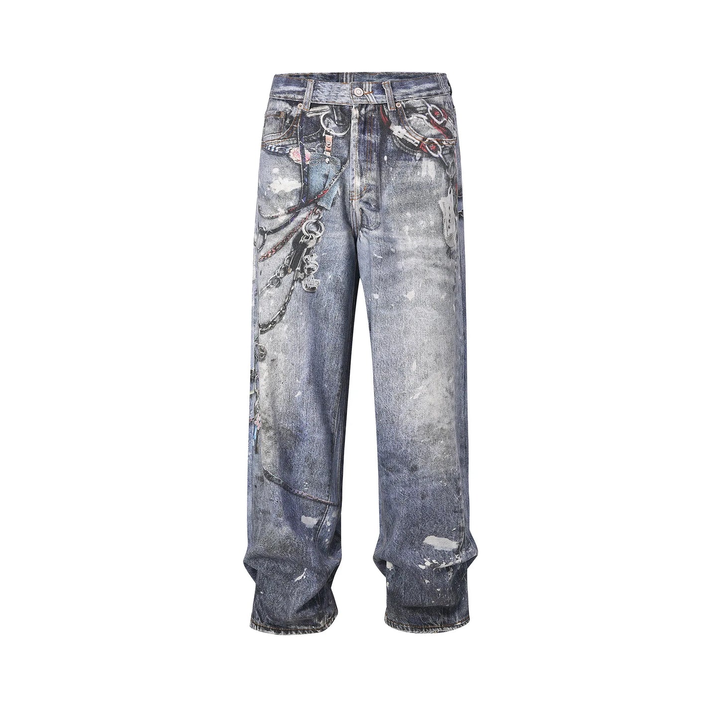 Luxury Loose Washed Digital Graffiti Jeans