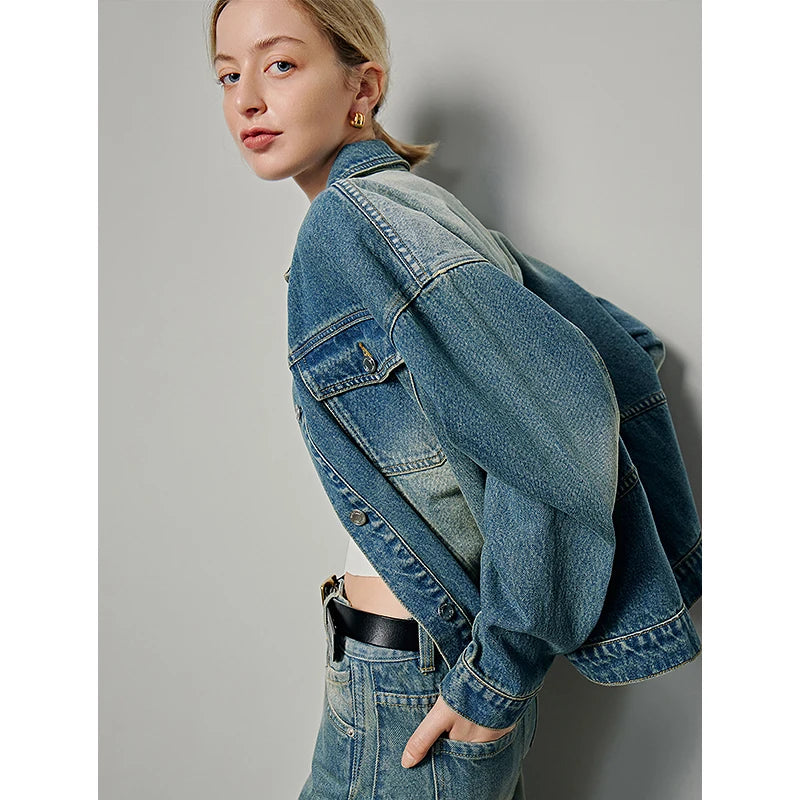 Stylish Single Breasted Denim Jacket Jeans
